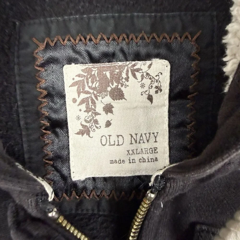 Y2K Old Navy Sherpa Lined Toggle Hoodie Jacket Men’s XXL Black